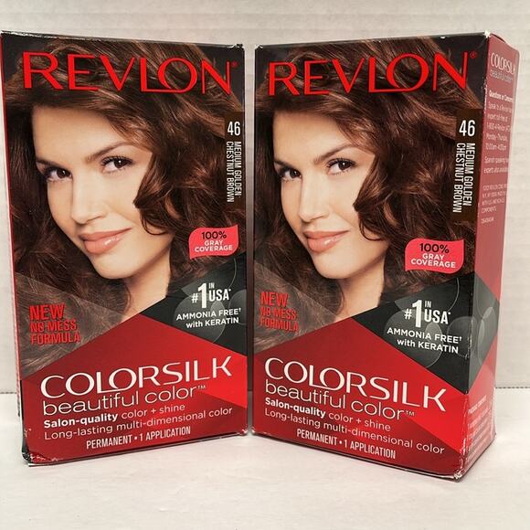 Revlon Colorsilk Hair Color Permanent Dye 46 Medium Gold Chestnut Brown Lot of 2 - Picture 2 of 7